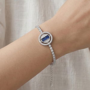 925 Sterling Silver Rhodium Plated Blue Stone Centerpiece Bracelet Premium Jewellery for Women