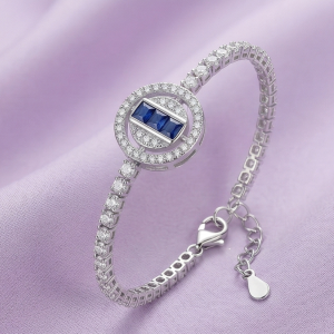 925 Sterling Silver Rhodium Plated Blue Stone Centerpiece Bracelet Premium Jewellery for Women