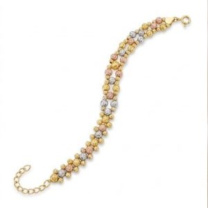 925 Sterling Silver Tri-Color Multi-Strand Beaded Bracelet High Polish Premium Yellow and Rose Gold Finish Everyday Jewellery