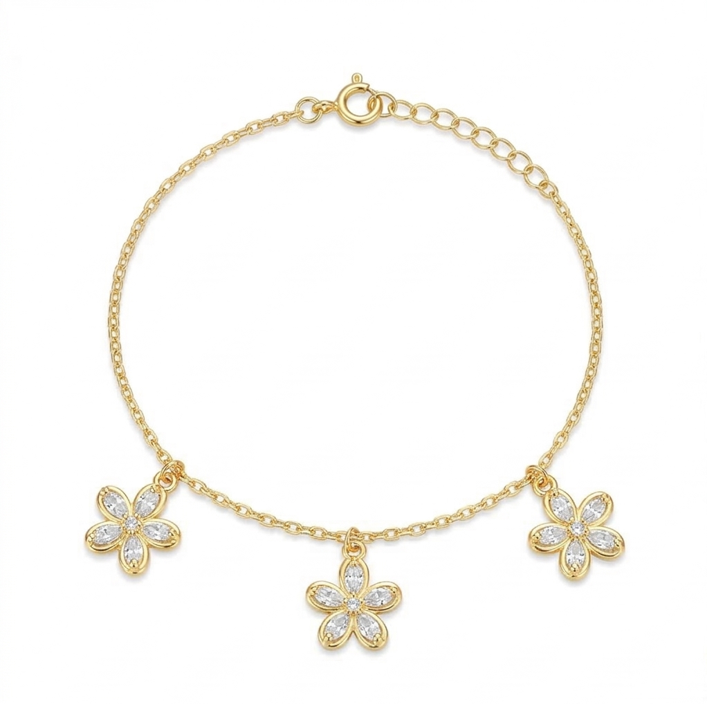 925 Sterling Silver Floral Link Bracelet with Premium Gold Finish Fine Jewellery for Women