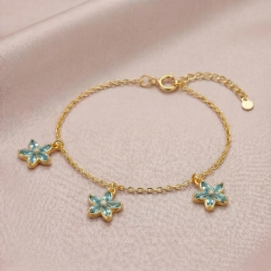 925 Sterling Silver Blue Floral Chain Bracelet with Premium Gold Finish Elegant Jewellery