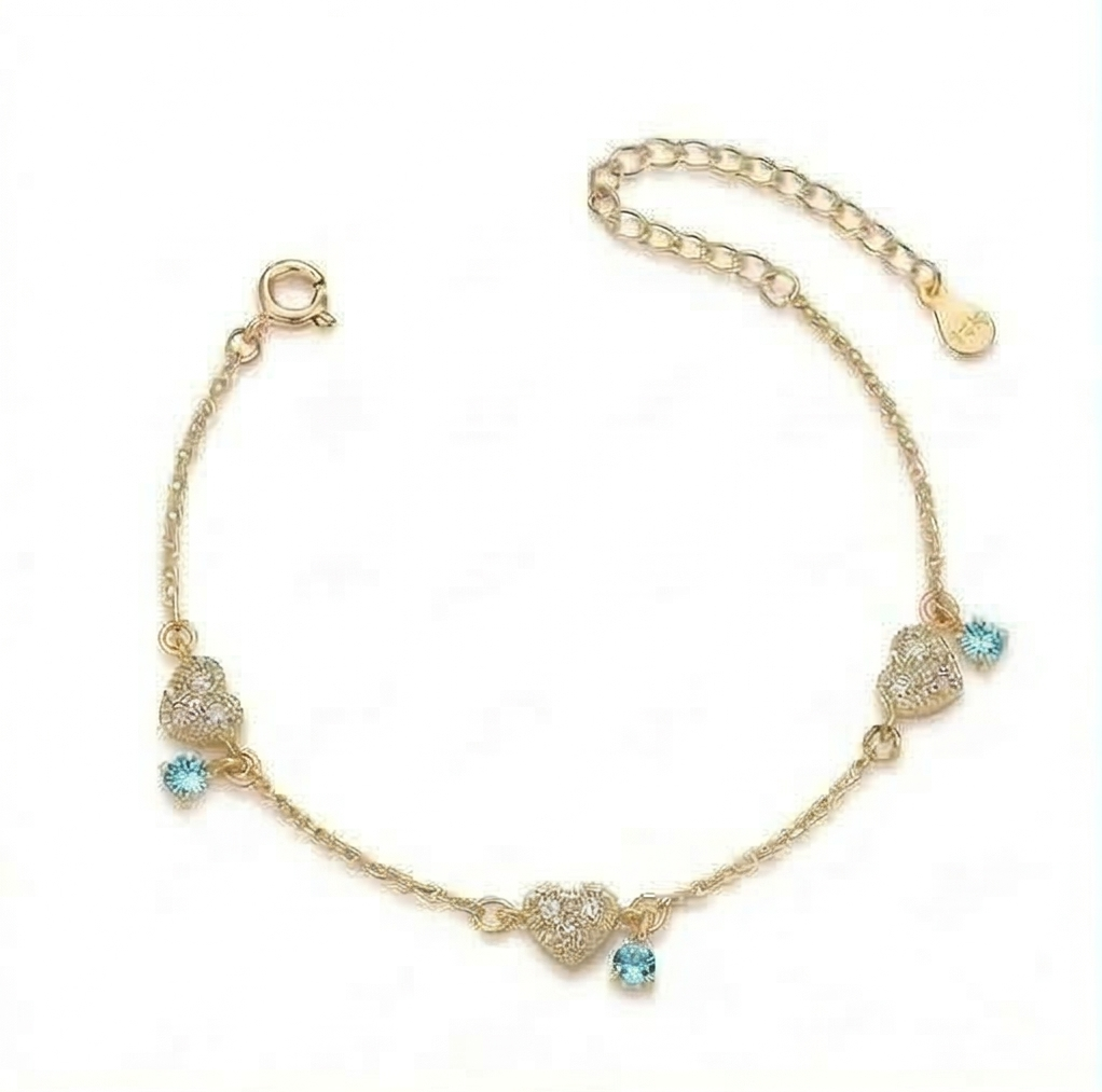 925 Sterling Silver Gold Plated Heart and Blue Stone Premium Bracelet Jewellery for Women