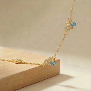 925 Sterling Silver Gold Plated Heart and Blue Stone Premium Bracelet Jewellery for Women