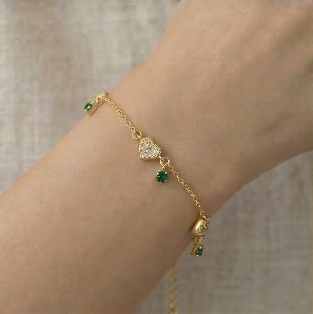925 Sterling Silver Gold Plated Heart Charm Bracelet Premium Jewellery for Women