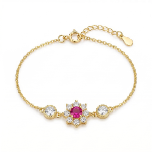 925 Sterling Silver Gold Plated Pink Floral Bracelet Premium Jewellery for Women