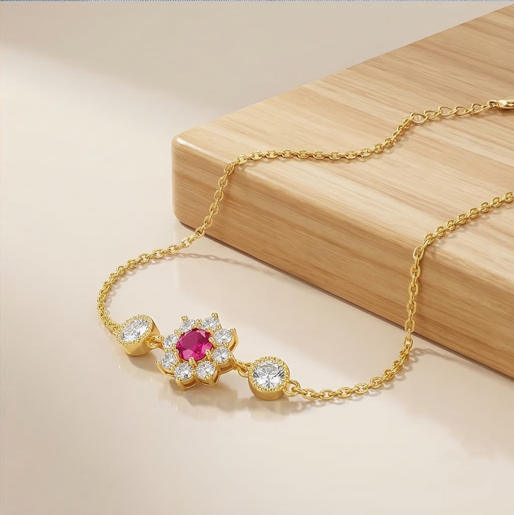 925 Sterling Silver Gold Plated Pink Floral Bracelet Premium Jewellery for Women