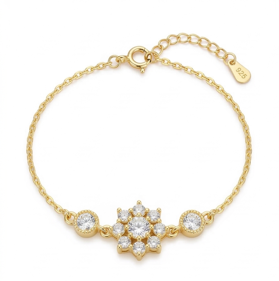 925 Sterling Silver Gold Plated Floral Cluster Bracelet Premium Jewellery for Women