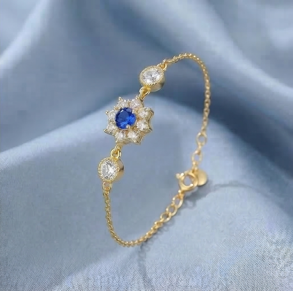 925 Sterling Silver Gold Plated Blue Floral Bracelet Premium Jewellery for Women