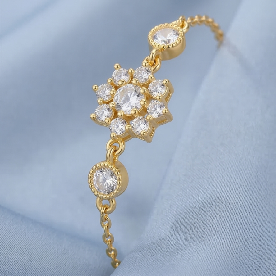 925 Sterling Silver Gold Plated Floral Cluster Bracelet Premium Jewellery for Women