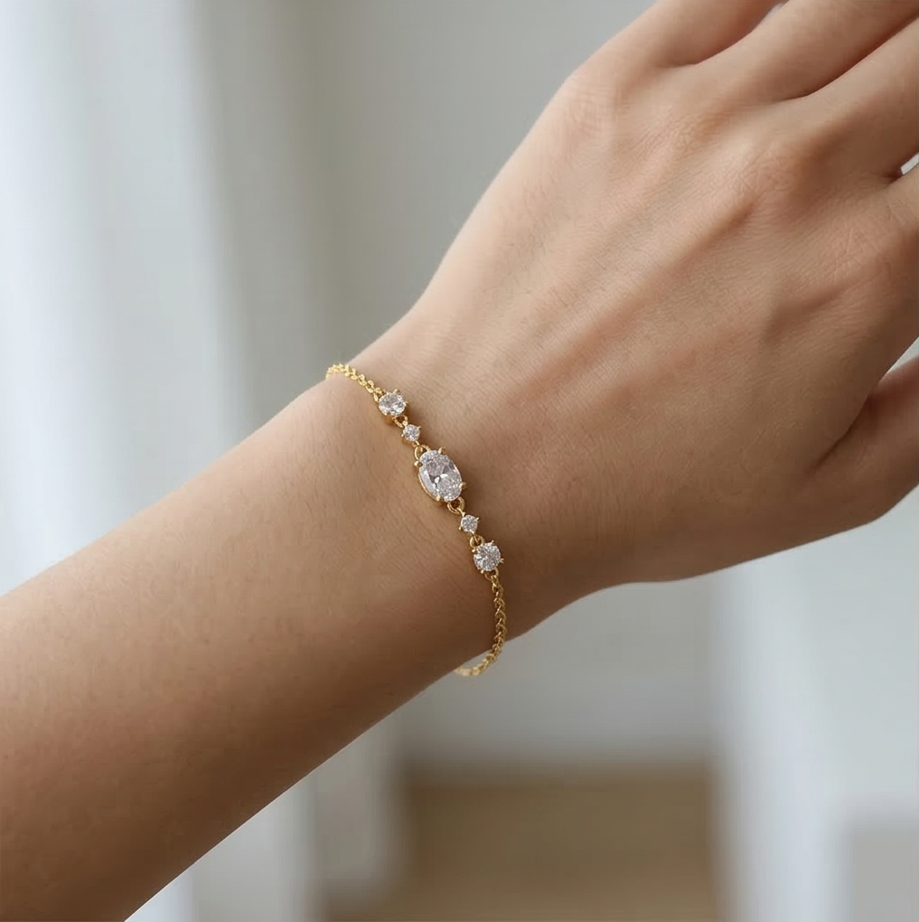 925 Sterling Silver Gold Plated Oval Centerpiece Bracelet Premium Jewellery for Women