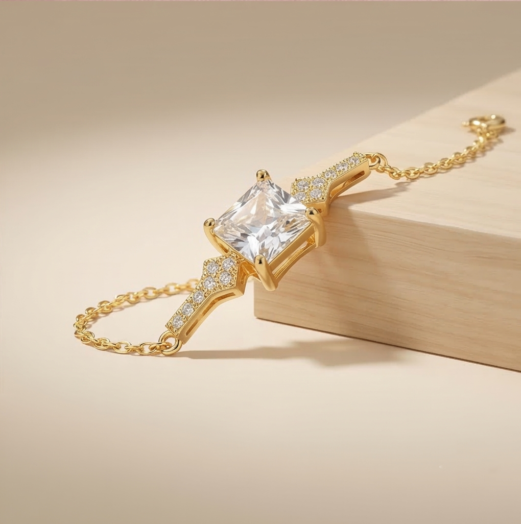 925 Sterling Silver Gold Plated Square Centerpiece Bracelet Premium Jewellery for Women