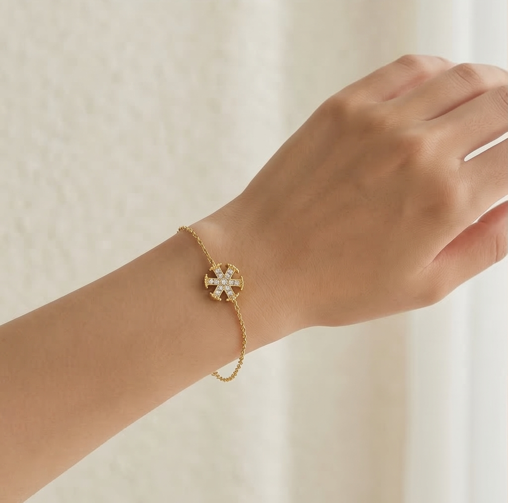 925 Sterling Silver Geometric Starburst Bracelet in Premium Gold Finish Premium Jewellery for Women