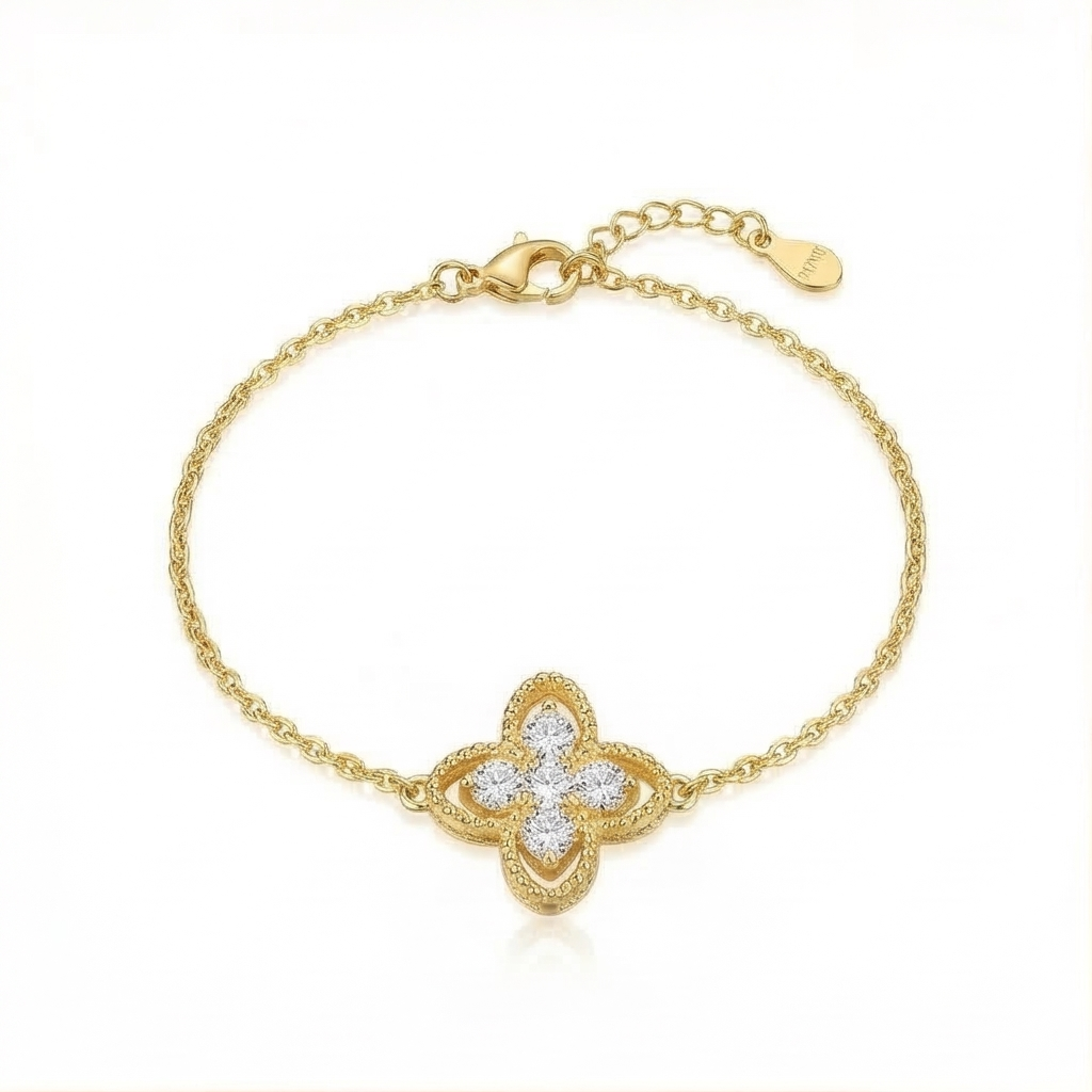 925 Sterling Silver Vintage Clover Bracelet in Premium Gold Finish Classic Jewellery for Women
