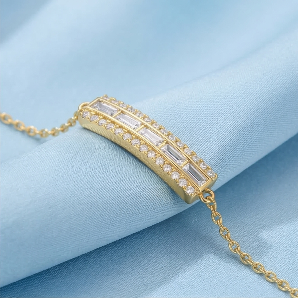 925 Sterling Silver Baguette Bar Bracelet in Premium Gold Finish Jewellery for Women