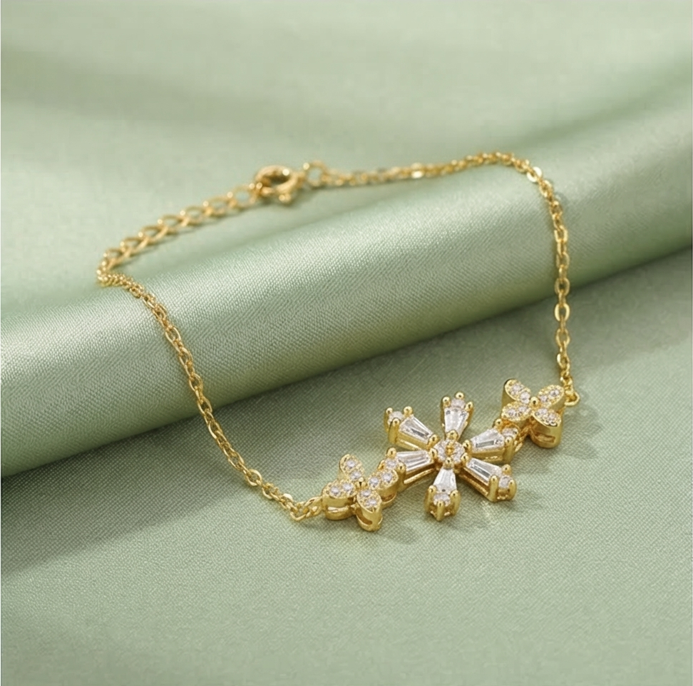 925 Sterling Silver Intricate Floral Starburst Bracelet in Premium Gold Finish Festive Jewellery for Women