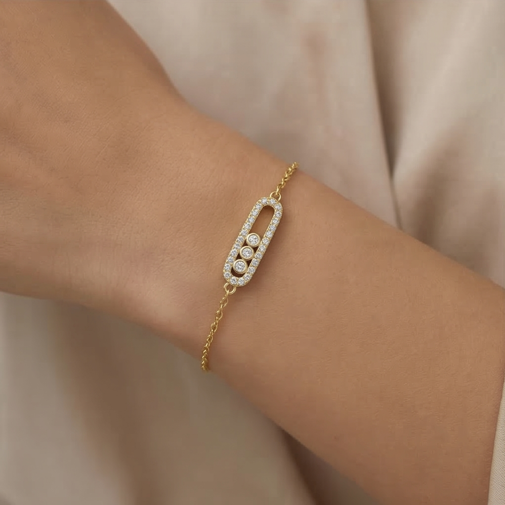 925 Sterling Silver Gold Plated Oval Halo Station Bracelet Premium Jewellery for Women