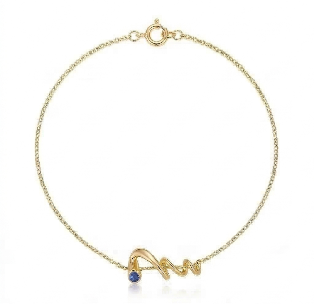 925 Sterling Silver Gold Plated Twisted Wave Blue Stone Pendant Necklace Women's Jewellery