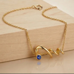 925 Sterling Silver Gold Plated Twisted Wave Blue Stone Pendant Necklace Women's Jewellery