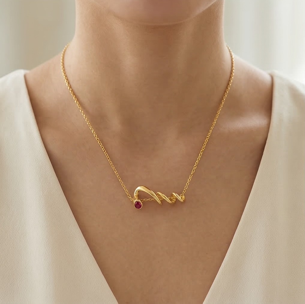 925 Sterling Silver Gold Plated Twisted Wave Pendant Necklace Women's Jewellery
