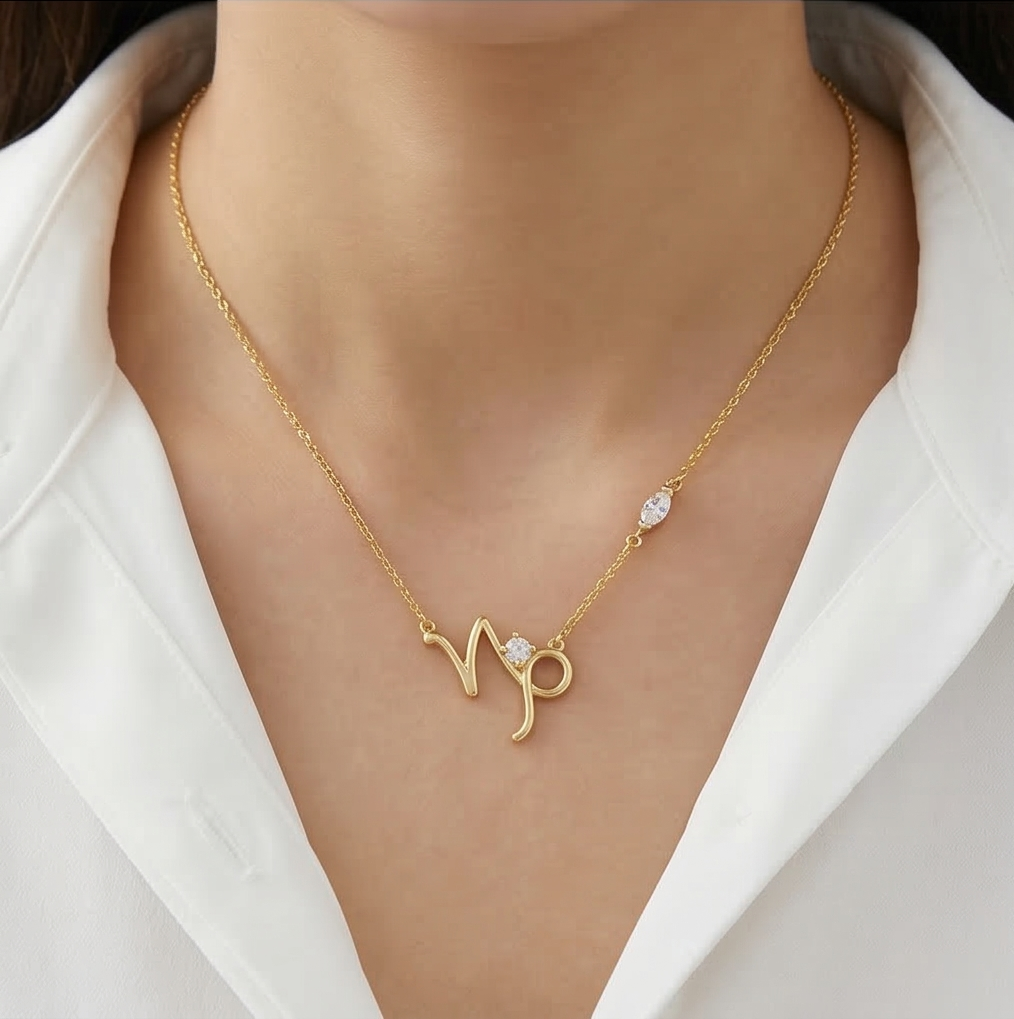 925 Sterling Silver Gold Plated Capricorn Zodiac Pendant Necklace Women's Jewellery