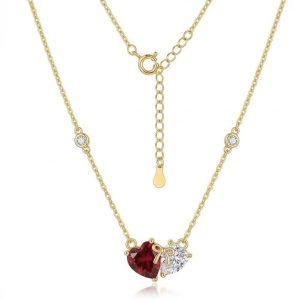 925 Sterling Silver Two-Tone Red Heart Bow Necklace Jewellery with Gold Finish