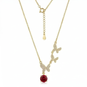 925 Sterling Silver Ascending Butterfly Red Drop Necklace Jewellery with Gold Finish