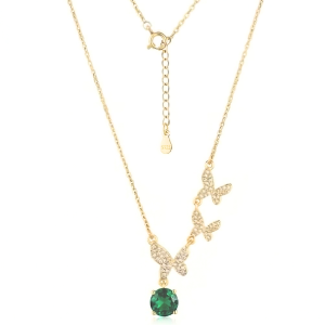 925 Sterling Silver Ascending Butterfly Green Drop Necklace Jewellery with Gold Finish