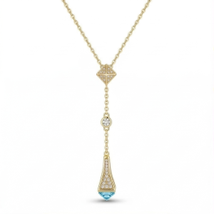 925 Sterling Silver Geometric Blue Accent Y-Necklace Jewellery with Gold Finish