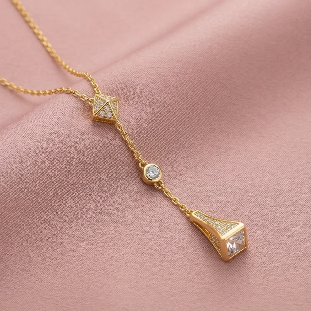 925 Sterling Silver Geometric Lariat Y-Necklace Jewellery with Gold Finish