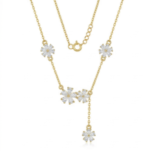 925 Sterling Silver Floral Y-Necklace Lariat Jewellery in Gold Plated Finish