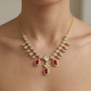 925 Sterling Silver Gold Plated Statement Red Gemstone Necklace Jewellery for Women