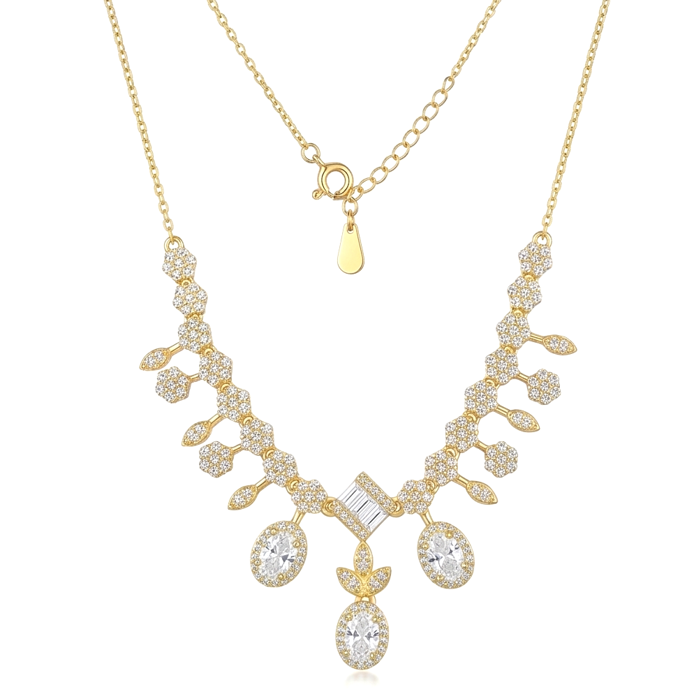 925 Sterling Silver Geometric Statement Drop Necklace Jewellery for Women with Gold Finish