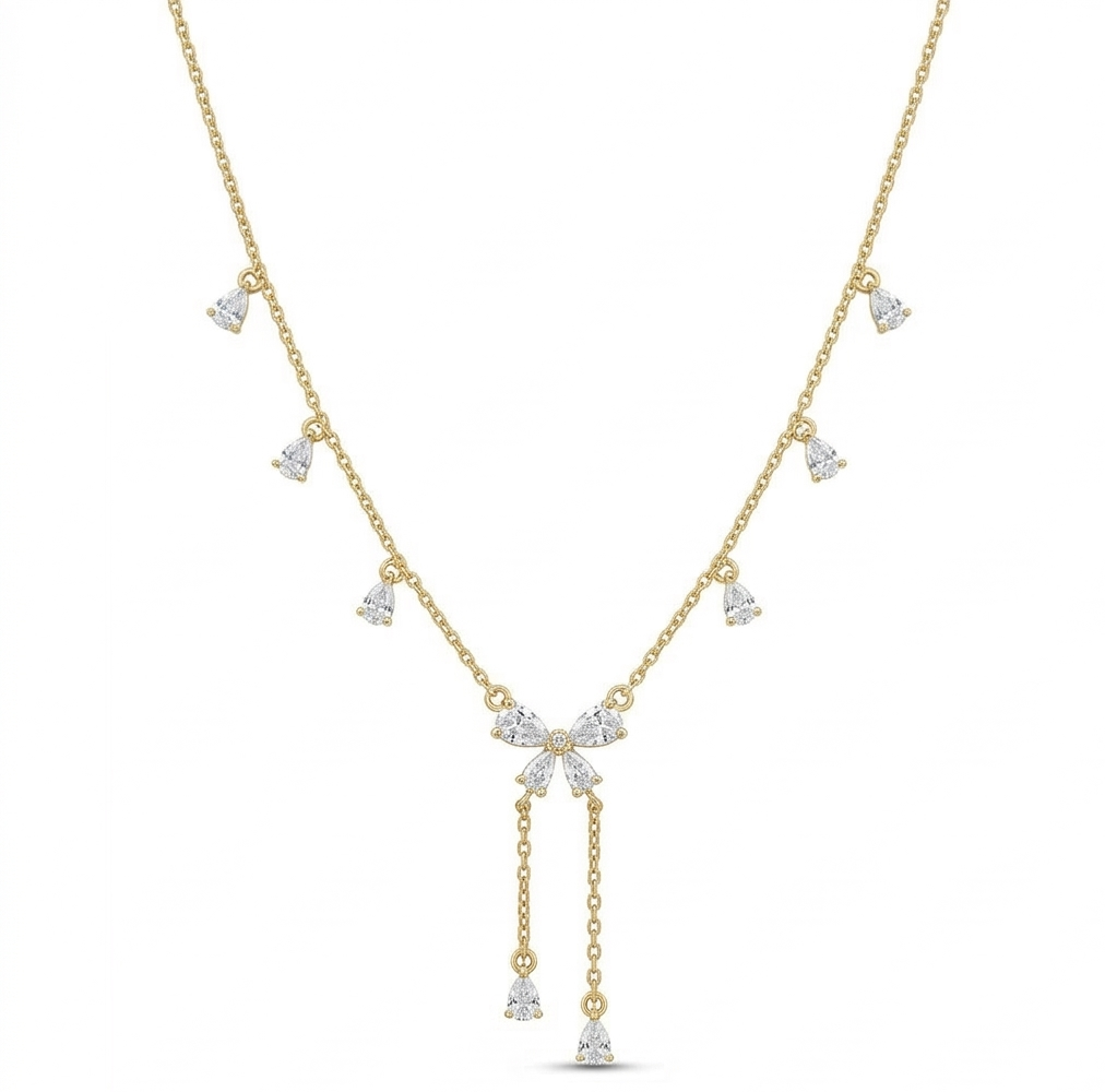 925 Sterling Silver Gold Plated Floral Lariat Y-Necklace Jewellery
