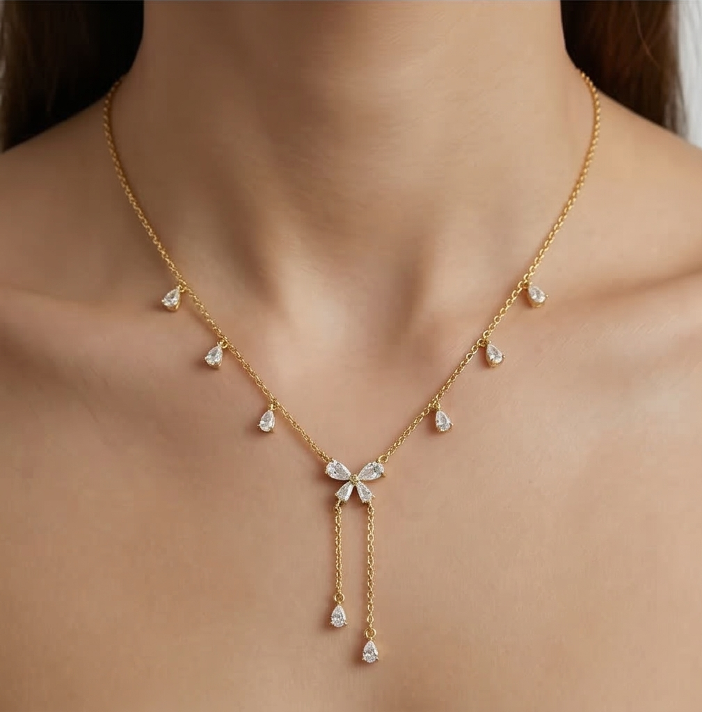 925 Sterling Silver Gold Plated Floral Lariat Y-Necklace Jewellery