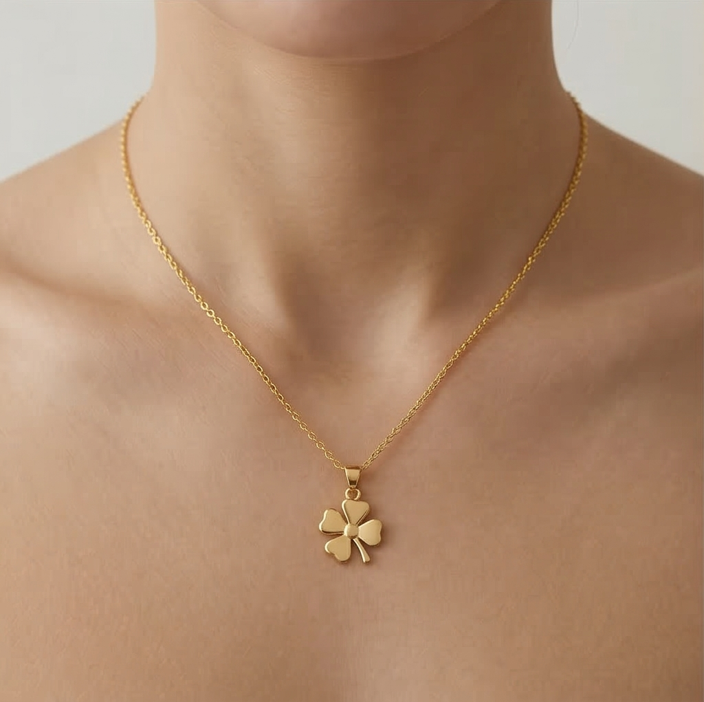 925 Sterling Silver Gold Plated Four Leaf Clover Pendant Necklace Jewellery