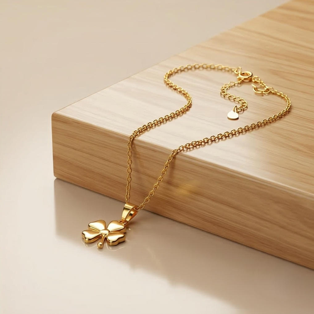 925 Sterling Silver Gold Plated Four Leaf Clover Pendant Necklace Jewellery
