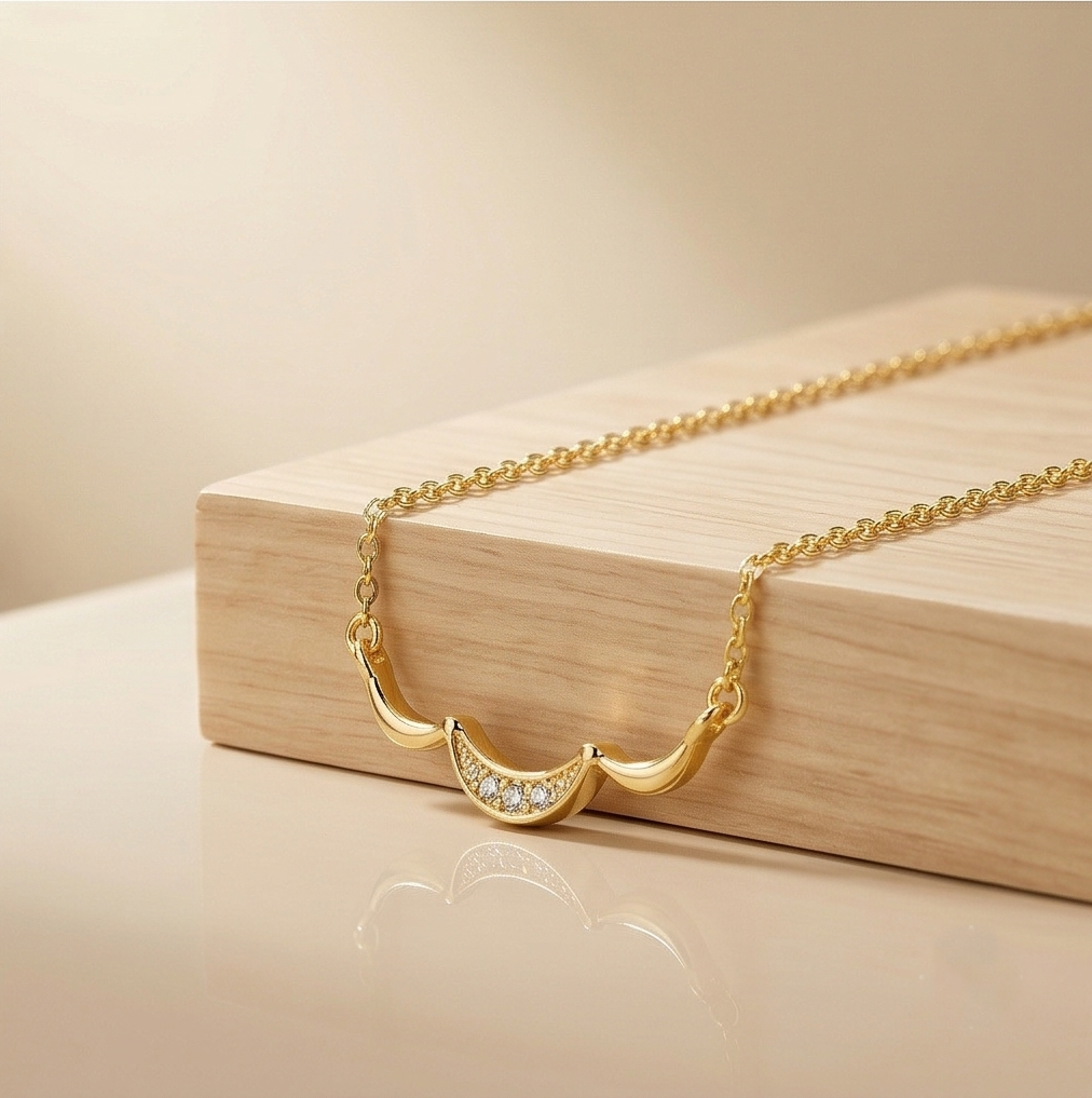 925 Sterling Silver Gold Plated Minimalist Curved Bar Necklace Jewellery for Women