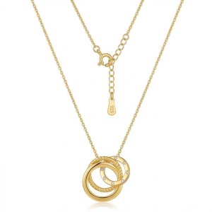925 Sterling Silver Gold Plated Interlocking Rings Pendant Necklace Jewellery for Women