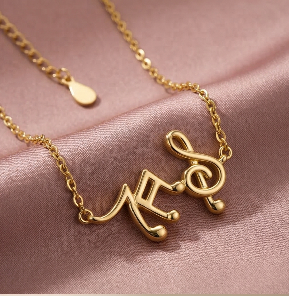 925 Sterling Silver Gold Plated Musical Notes Pendant Necklace Jewellery for Women