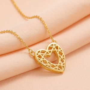 925 Sterling Silver Gold Plated Geometric Openwork Heart Necklace Jewellery for Women