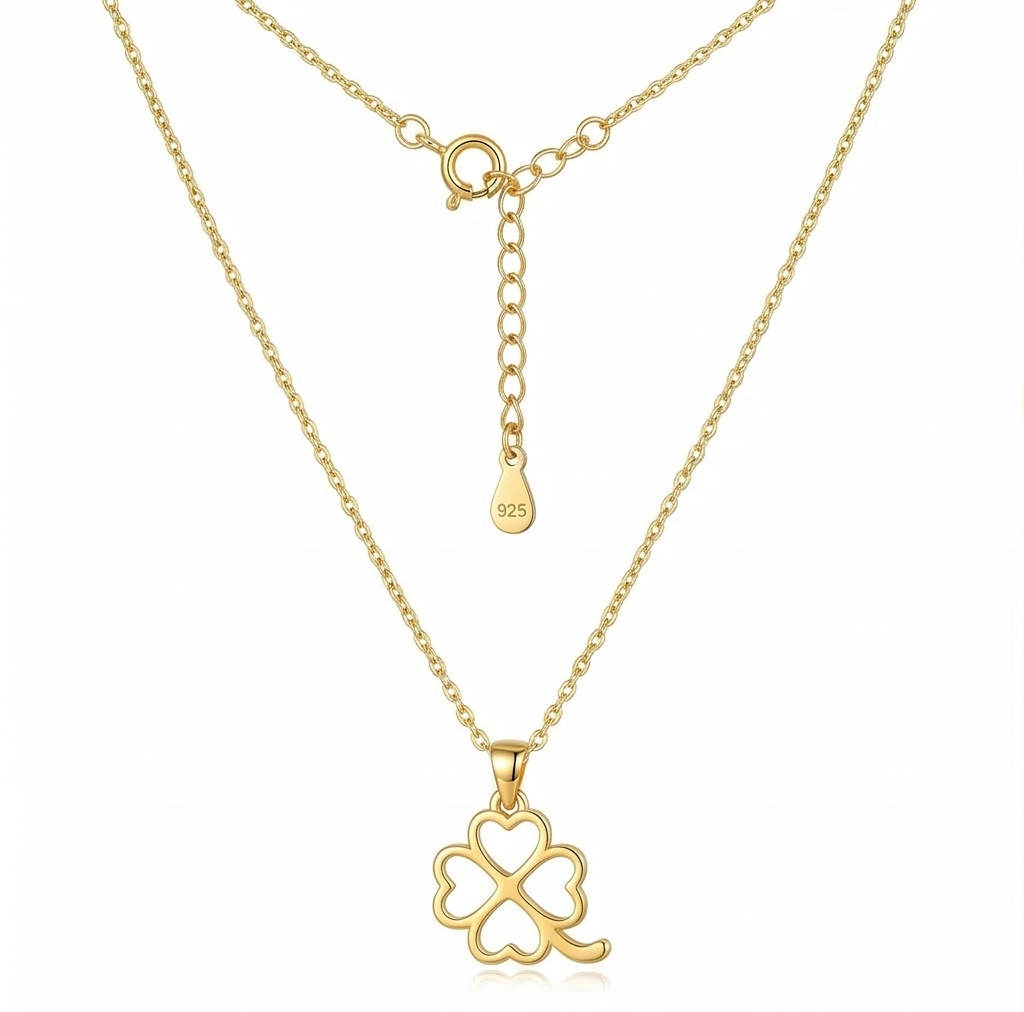 925 Sterling Silver Gold Plated Four Leaf Clover Pendant Necklace Jewellery for Women