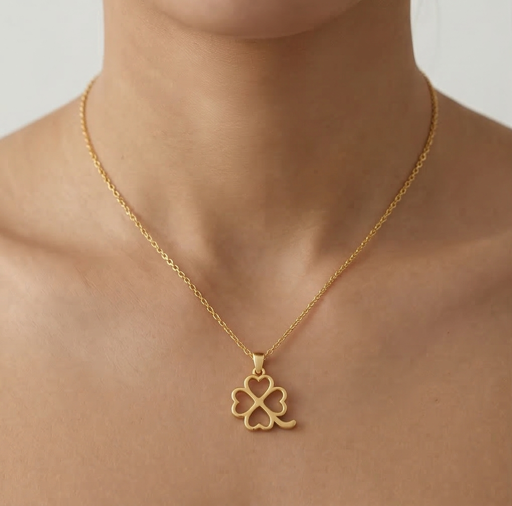 925 Sterling Silver Gold Plated Four Leaf Clover Pendant Necklace Jewellery for Women
