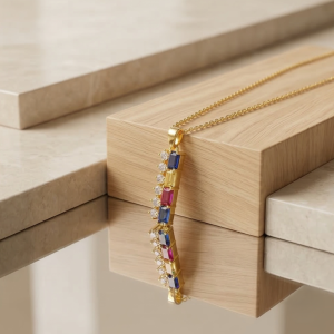 925 Sterling Silver Gold Plated Colorful Vertical Bar Pendant Necklace Jewellery for Women