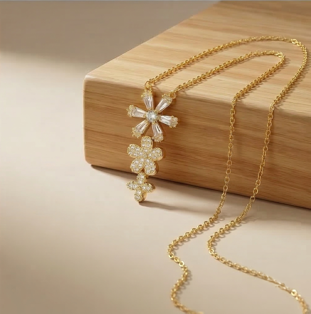 925 Sterling Silver Floral Drop Pendant Necklace for Women, Gold Plated Festive Wear Jewellery