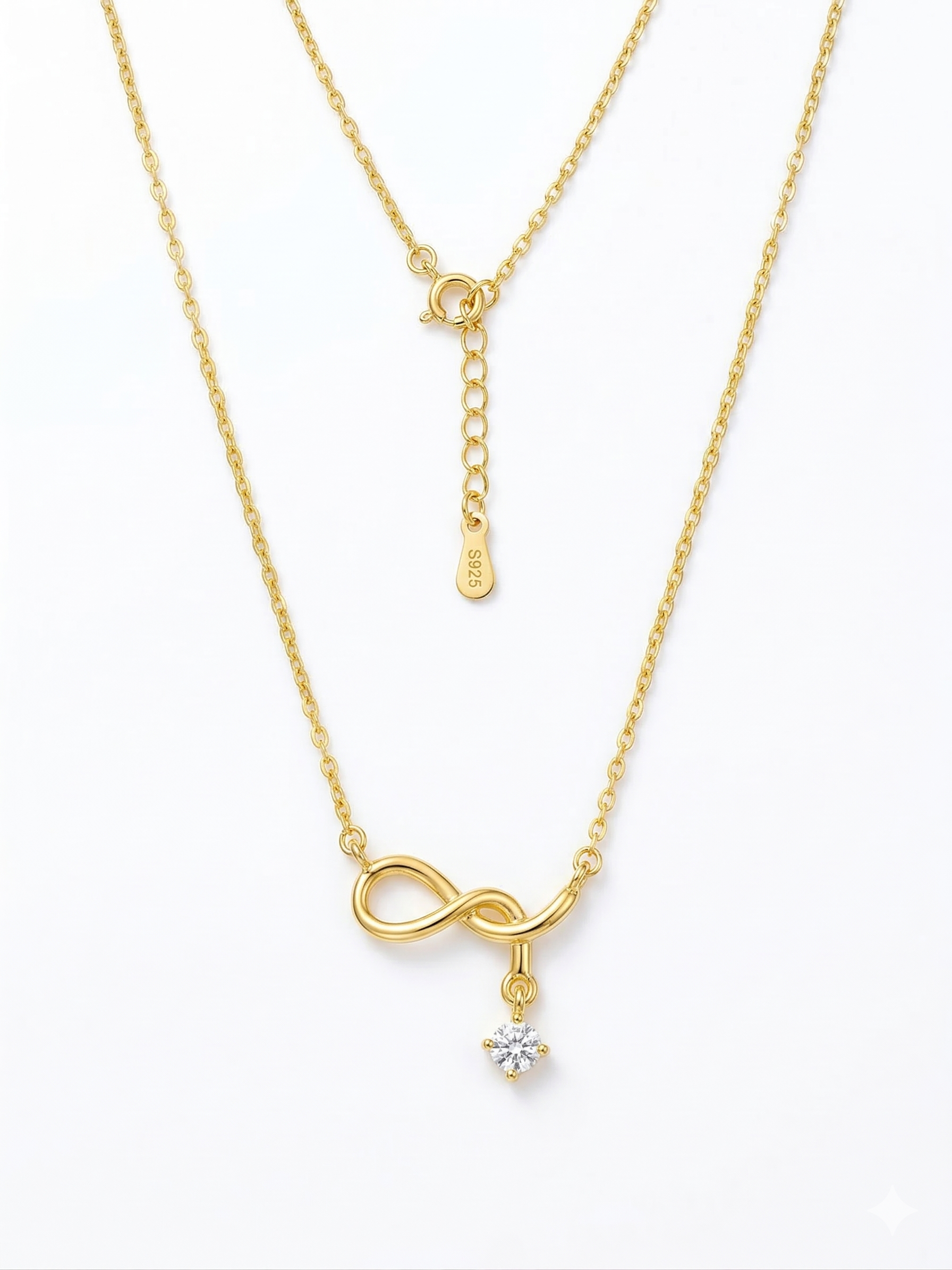 925 Sterling Silver Infinity Drop Necklace for Women, Gold Finish Everyday Jewellery
