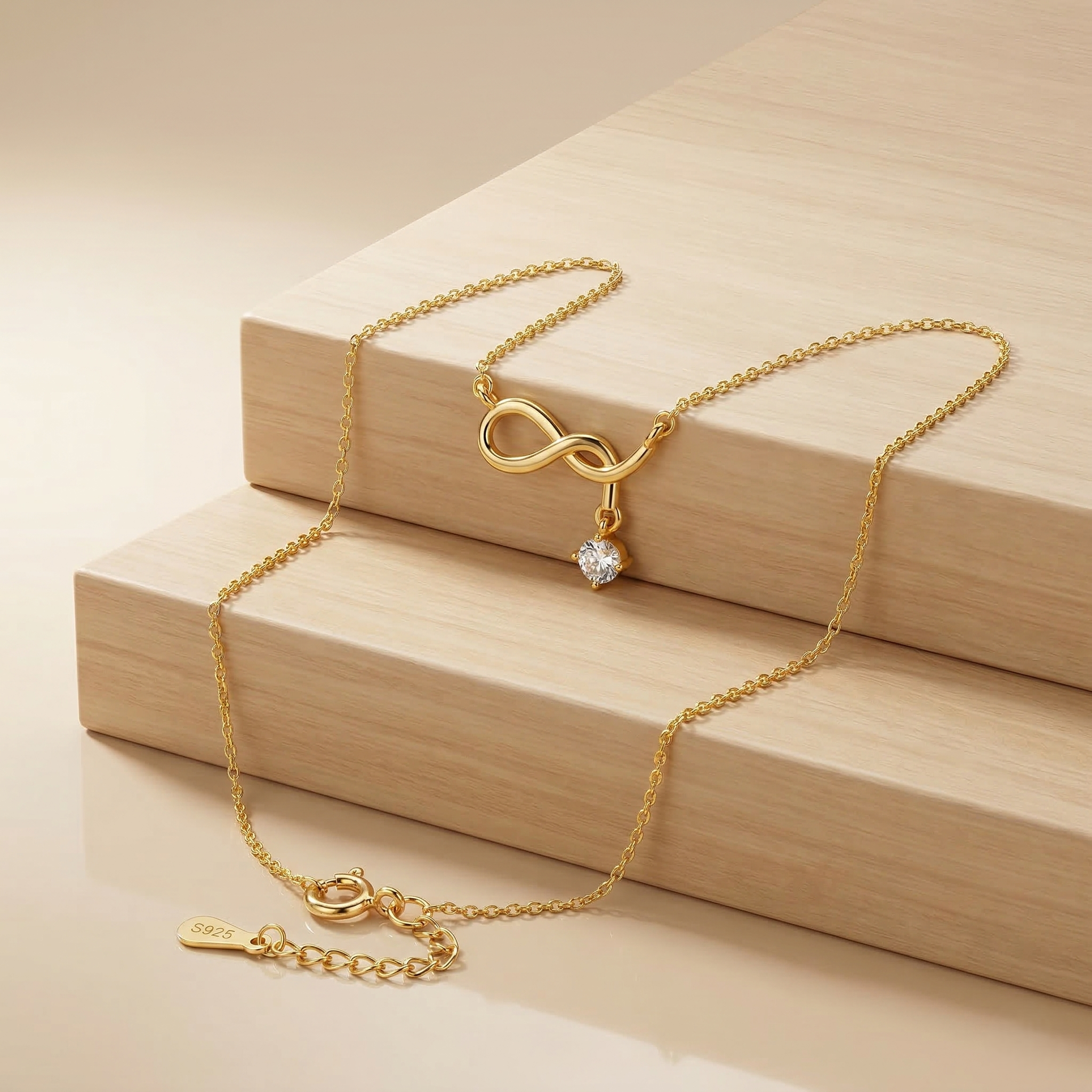 925 Sterling Silver Infinity Drop Necklace for Women, Gold Finish Everyday Jewellery