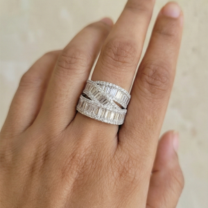925 Sterling Silver Layered Criss-Cross Band Ring High Polish Rhodium Jewellery