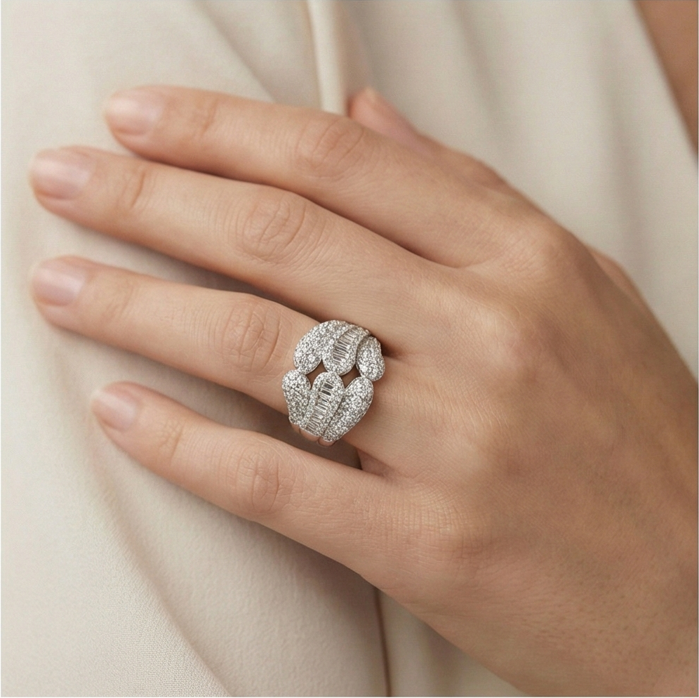 925 Sterling Silver Interlocking Dome Ring High Polish Rhodium Jewellery