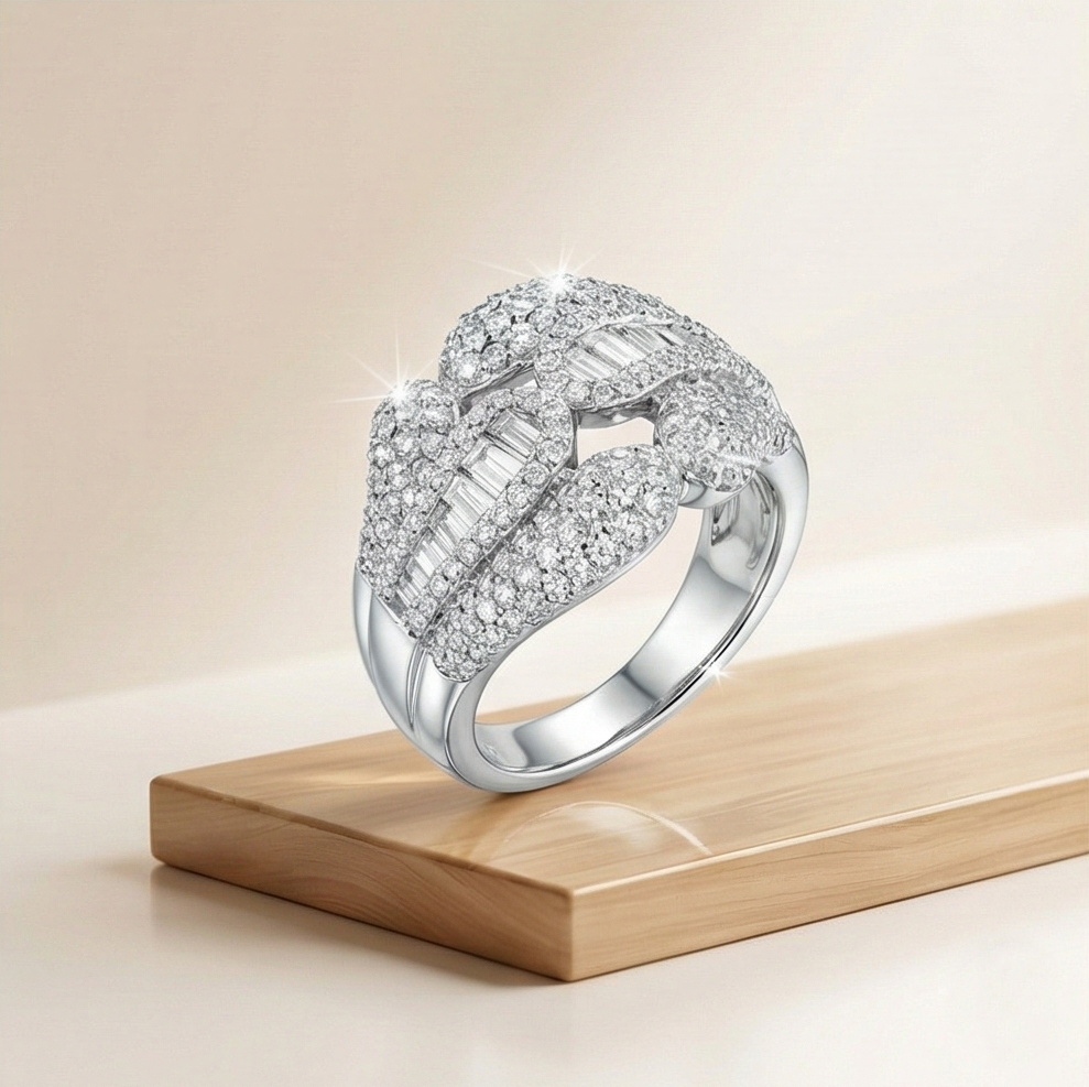 925 Sterling Silver Interlocking Dome Ring High Polish Rhodium Jewellery