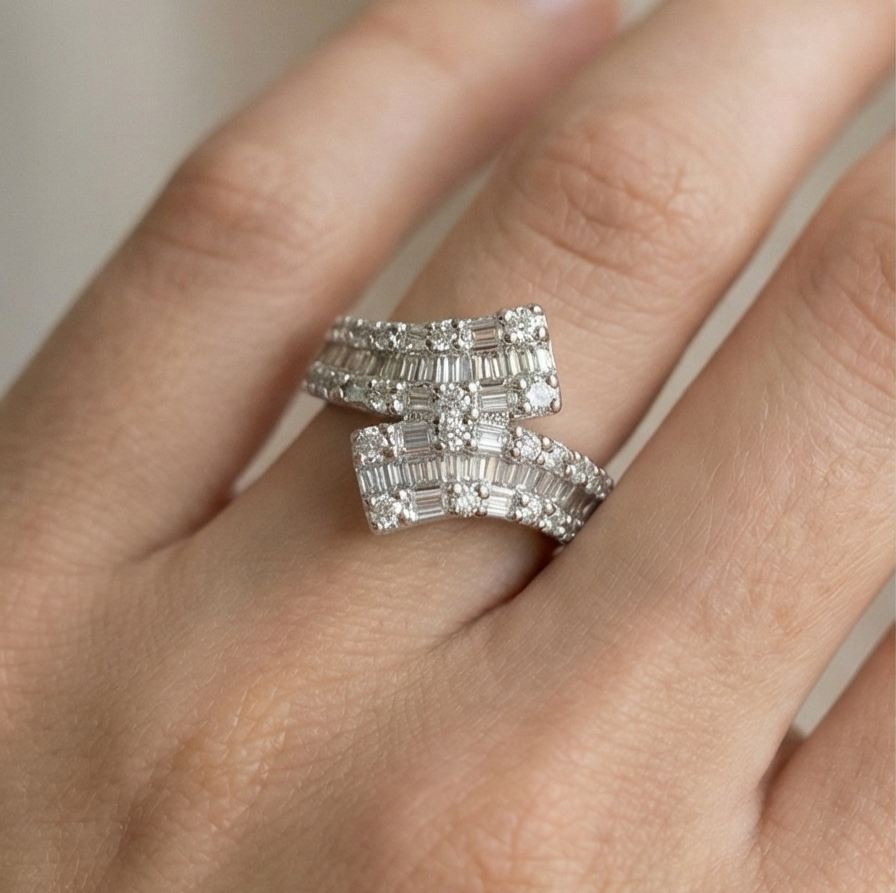 925 Sterling Silver Geometric Chevron Ring High Polish Rhodium Jewellery